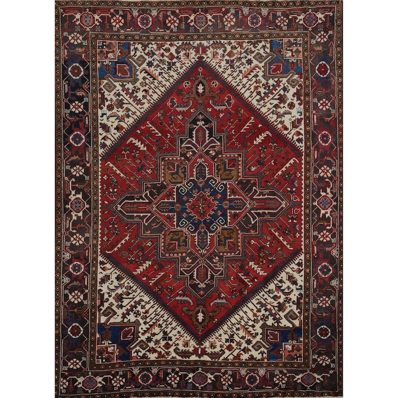 Hand Knotted Oriental 100% Wool Carpet Traditional Medallion Red Heriz Area Rug - 9' 5'' X 7' 4''