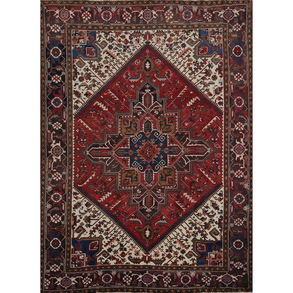 Hand Knotted Oriental 100% Wool Carpet Traditional Medallion Red Heriz Area Rug - 9' 5'' X 7' 4''
