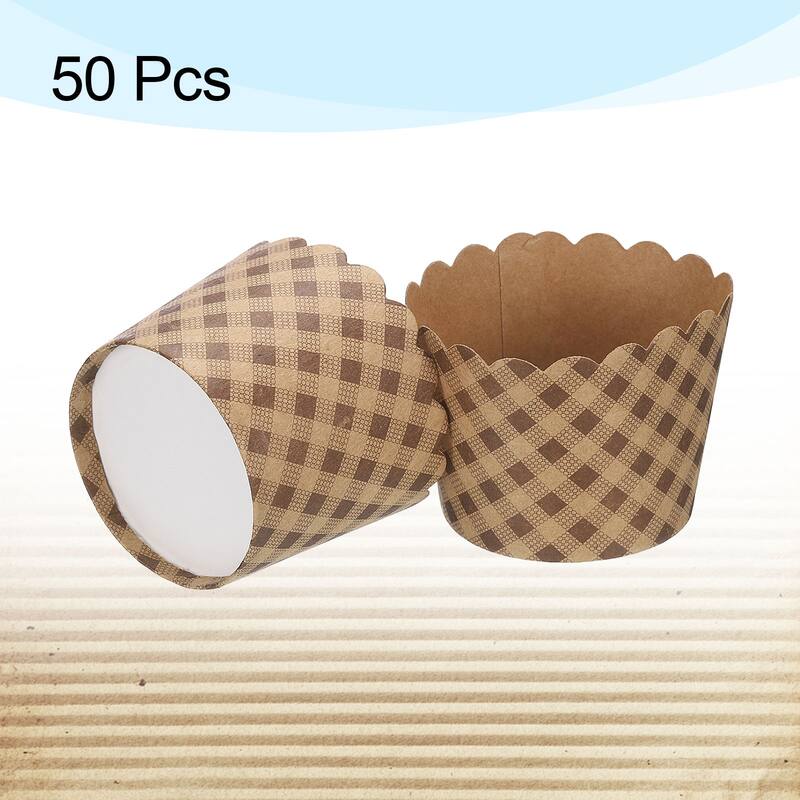 50Pcs Paper Baking Cups Brown Kraft Paper Muffins Liner Cupcake Plaid