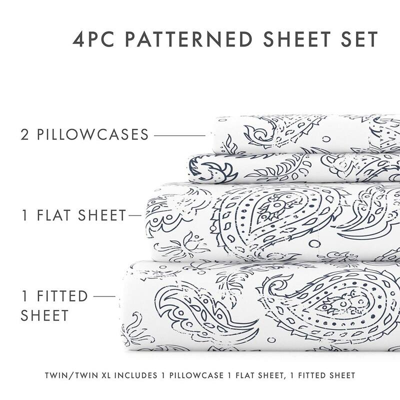 Becky Cameron Coarse Paisley Pattern 4 Piece Deep Pocket Bed Sheet Set