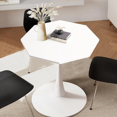Grondin Modern Minimalism Style 31.5" Octagonal Dining Table with MDF Top and Pedestal Metal Base, Tulip Small Bar Table