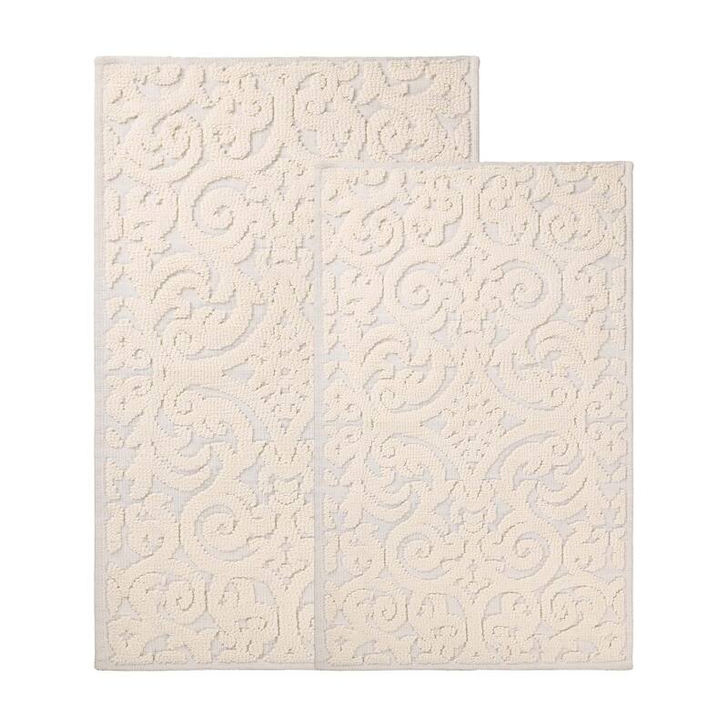 Superior Venere Floral Scroll Washable Bath Rug, Set of 2
