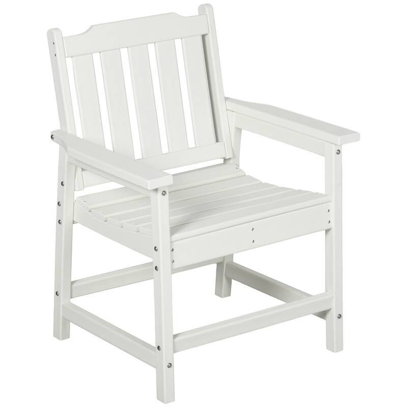 Outsunny Plastic Patio Chairs, Outdoor Dining Chair with Armrests and Slatted Back, Outdoor Armchair for Lawn