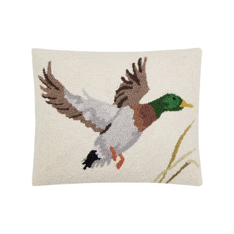 Camp Wandawega Mallard Wool Hook Throw Pillow - Oblong 16x20"