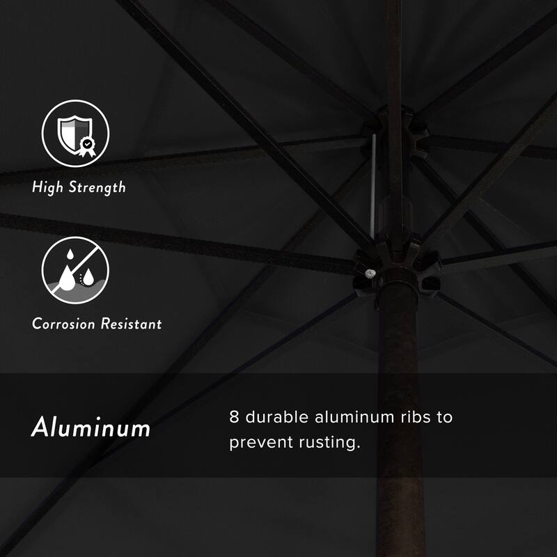 California Umbrella 9' Round Crank Lift Auto Tilt 8 Rib Aluminum Patio Umbrella, Bronze Finish, Pacifica Pacific Blue Fabric