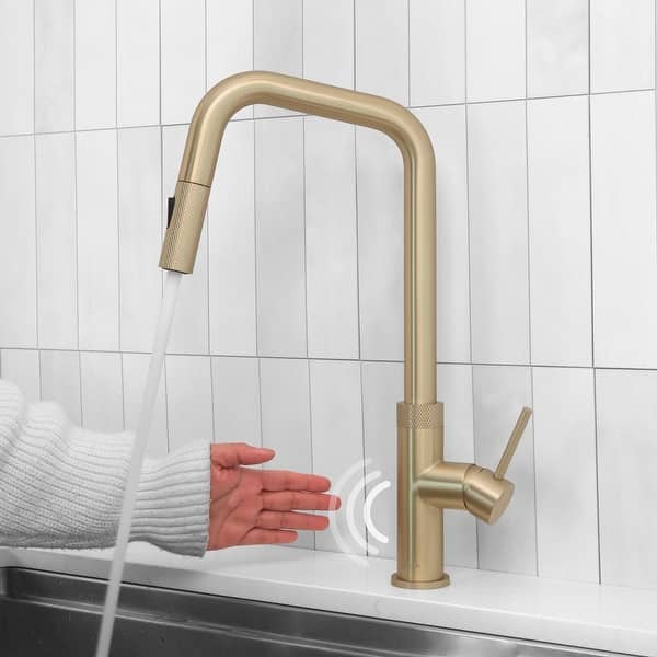 slide 2 of 14, STYLISH Single Handle Touchless Pull Down Kitchen Faucet Brown/White