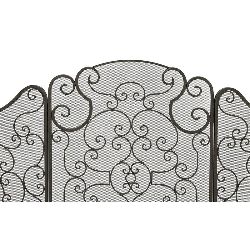 Metal Scroll Foldable Mesh Netting 3 Panel Fireplace Screen - Black - Roche River Decor