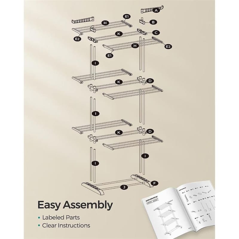 Steel Plastic 4-Tier Drying Rack with Wheels and Foldable Wings - 25"D x 50.4"W x 68.1"H