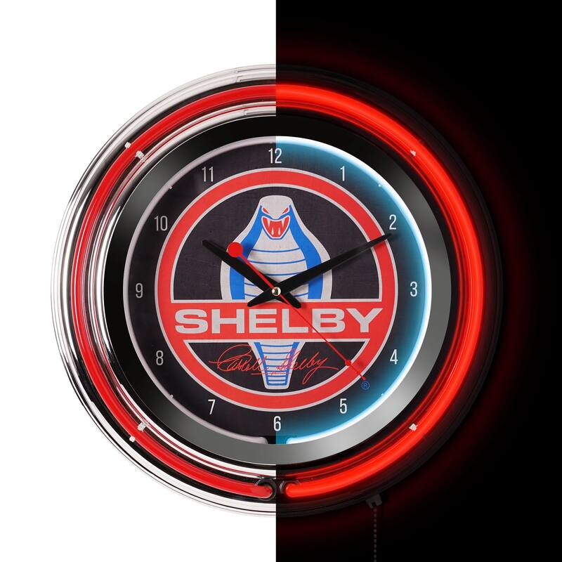 Shelby Retro Round Neon Wall Analog Clock with Pull Chain - 14.5" - 14.5" H x 14.5" L x 3.25" D