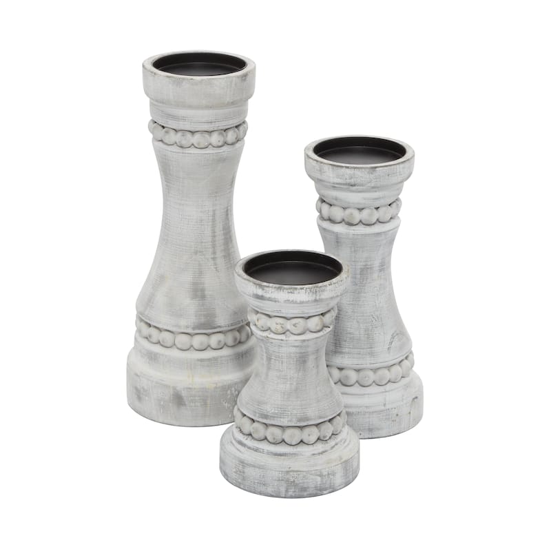 Wood Candle Holder - Set of 3 Gray - Roche River Decor