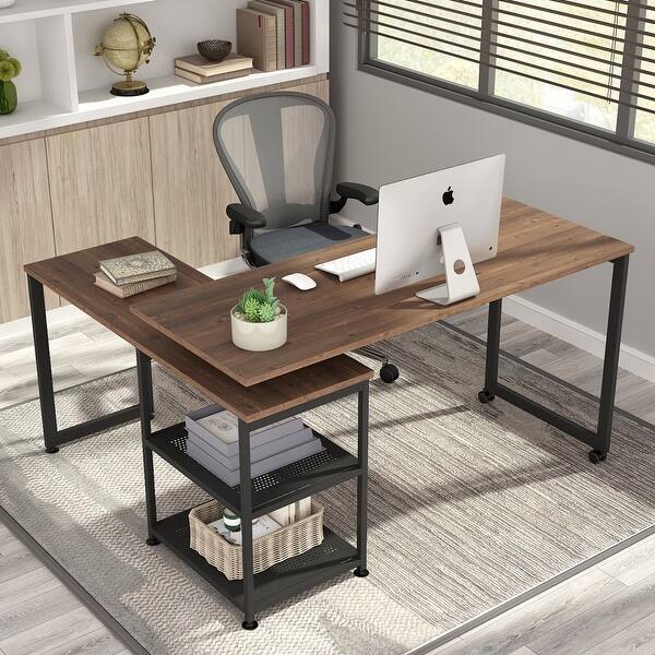 Shop 360 Free Rotating Corner Computer Desk 55 Inch Large Writing Desk Reversible L Shaped Desk With Storage Shelves Overstock 30579784