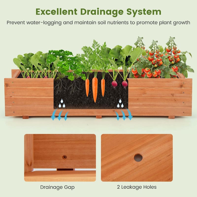 Costway Raised Garden Bed Wood Rectangular Planter Box with 2 Drainage - See Details