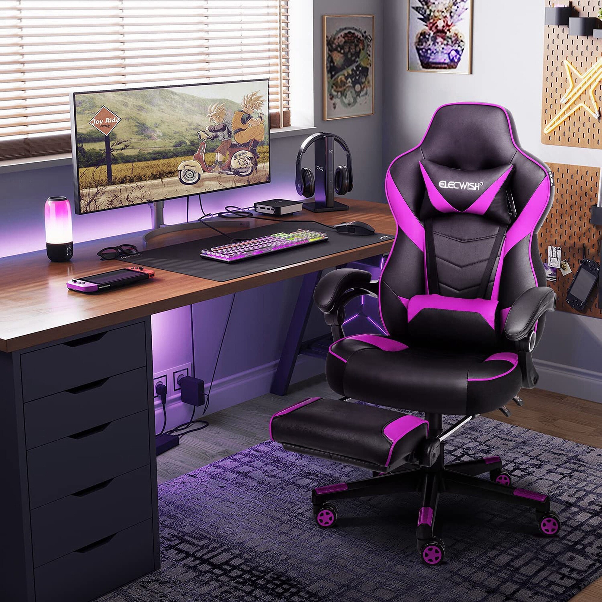 Ergonomic Gaming Chair With Footrest,Adjustable Office Computer Chair With Headrest And Lumbar Support Purple - Bed Bath & Beyond - 37477636
