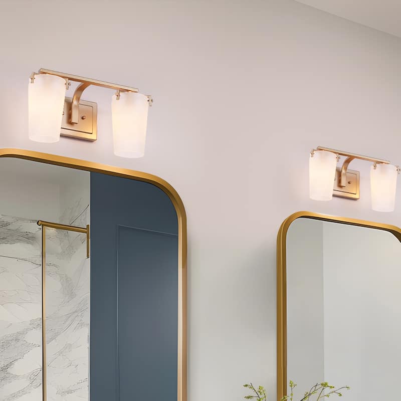 14 Inch 2-Light Dark Gold Curved Arms Wall Sconce Vanity Light for Modern Farmhouse Bathroom Living Room Hallway