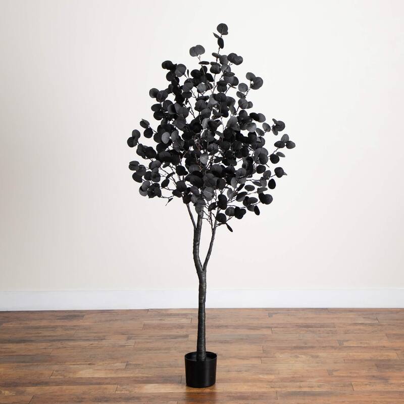6-ft Pre-Lit Artificial Halloween Black Eucalyptus Tree