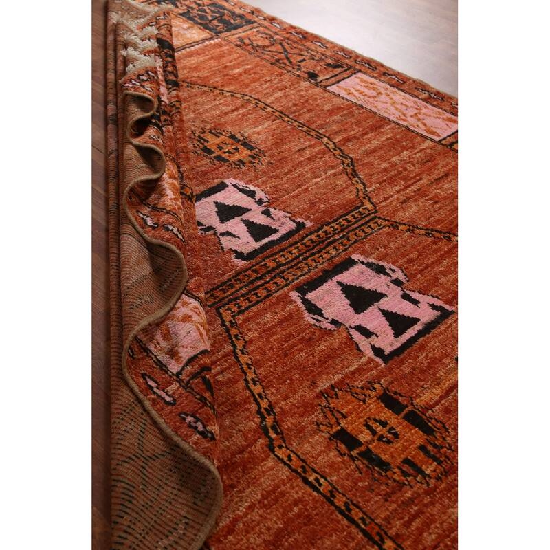 Hand Knotted Oriental 100% Wool Carpet Modern Tribal Oranges & Rust Moroccan Area Rug - 10' 2'' X 6' 8''