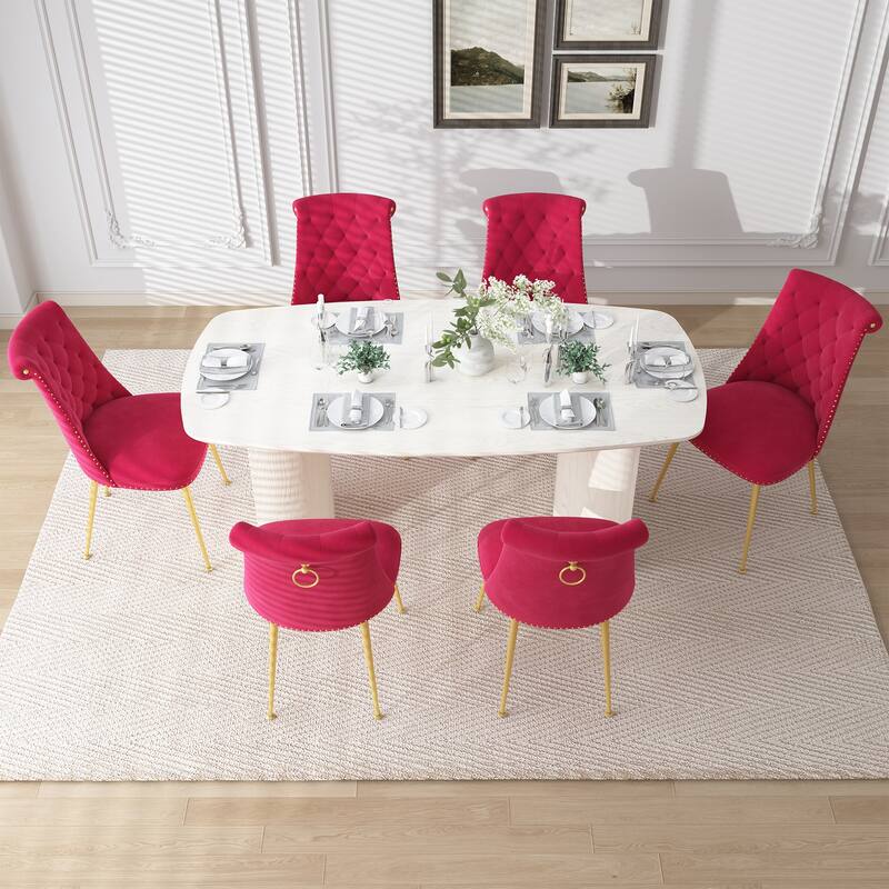 7-Piece Clihome Modern Wood Table Velvet Chair Dining Set