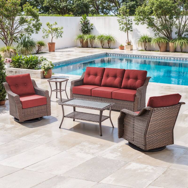 Artisan Patio Brown Wicker Sofa Conversation Set with 6-Inch Thick Cushions