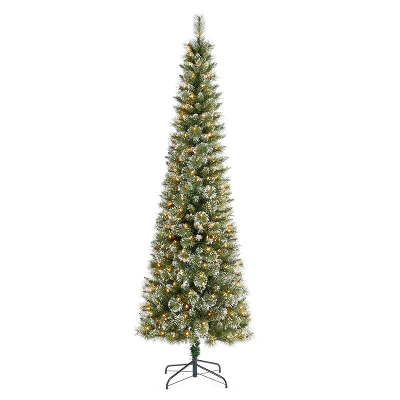 Glitzhome 7.5/9 FT Pre-Lit Frosted Cashmere Pencil Pine Artificial Christmas Tree with Clear Lights Remote Control