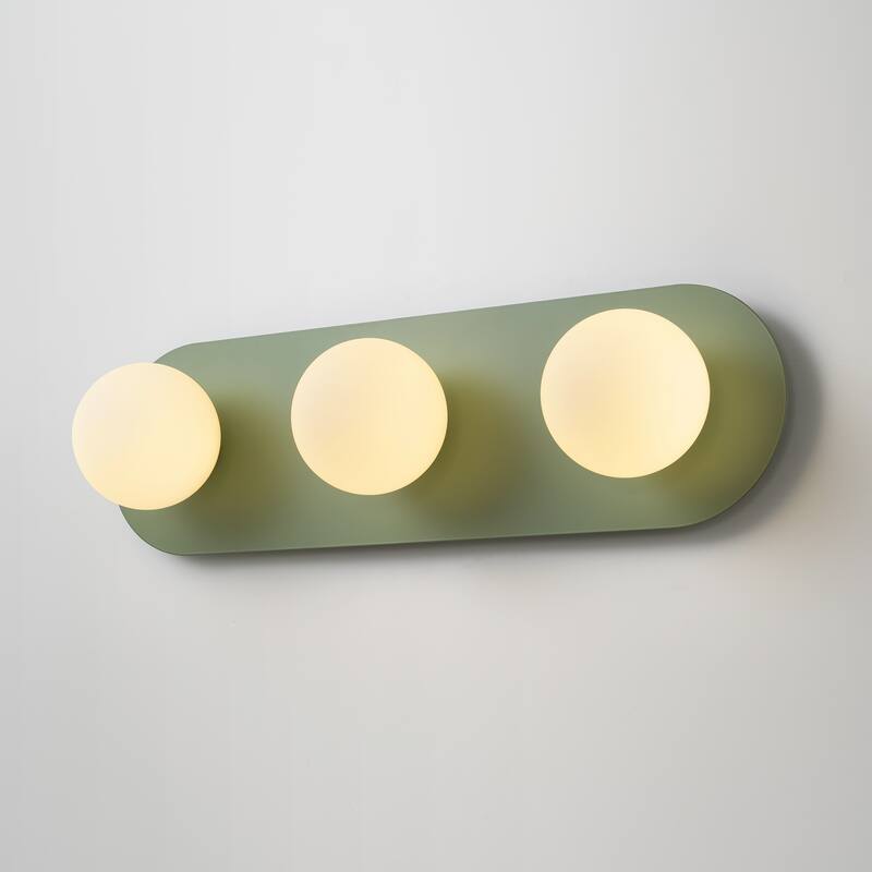 3-Light Modern Rectangular Gray-Green Frosted Opal Glass Globe Bubble Bathroom Vanity Light