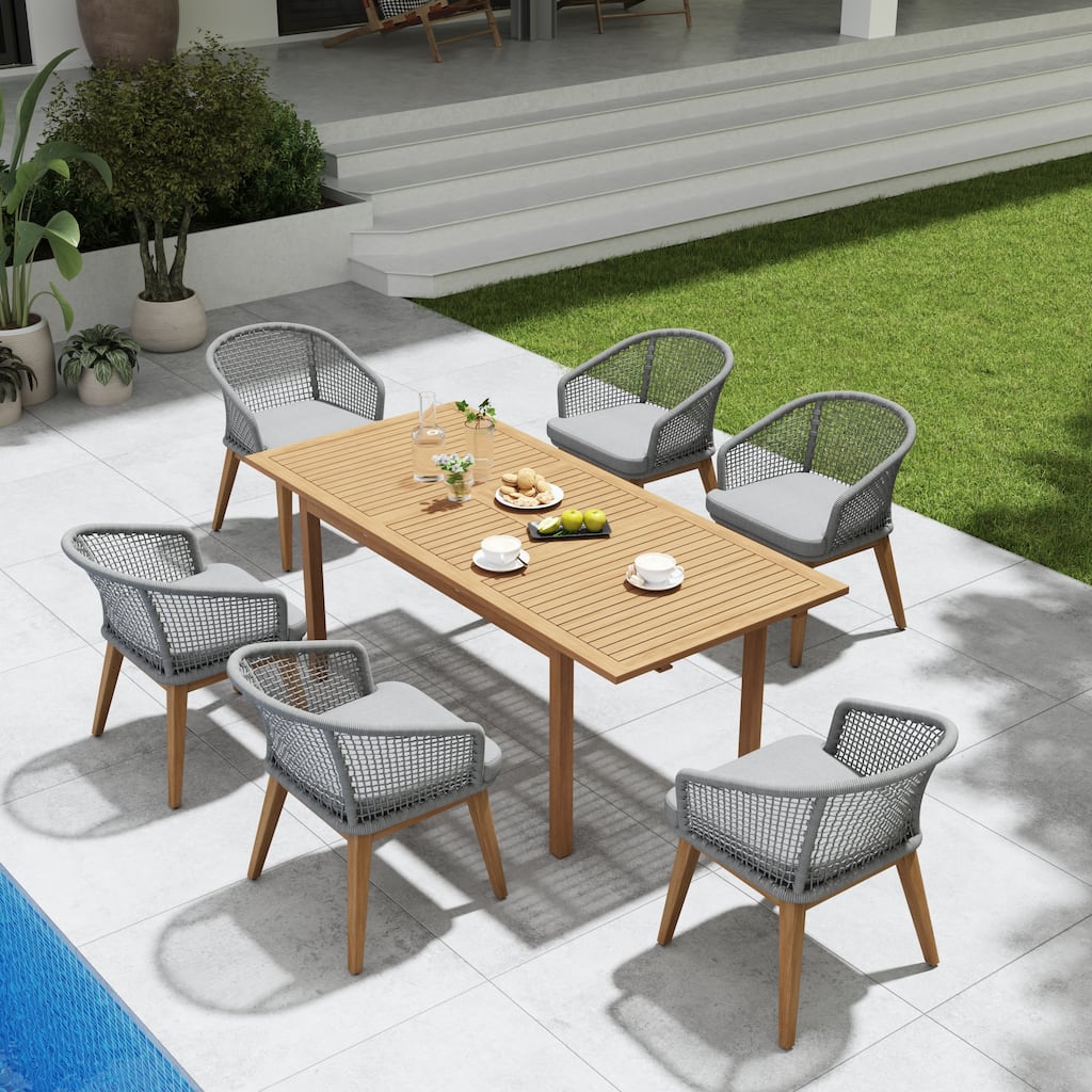 7 - Piece Outdoor Wood & Woven Rope Dining Set