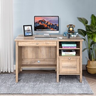Overstock Home Office PC Laptop Computer Desk Wooden Writing Desk Vanity Desk (Oak - Oak Finish/Wood Finish)