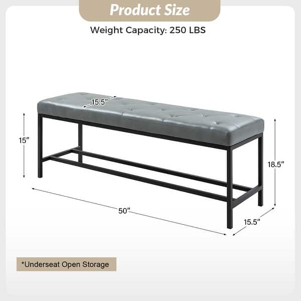 dimension image slide 5 of 7, HULALA HOME Horst 50 in.W Contemporary Upholstered Bench with Metal Legs