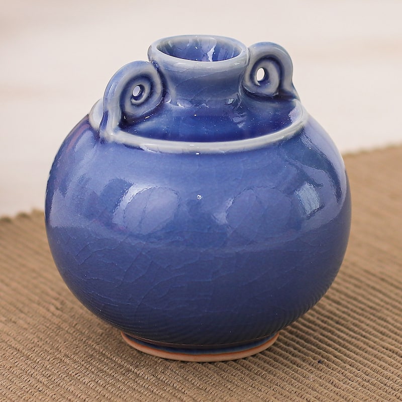 Novica Handmade Thai Blue Celadon Ceramic Vase