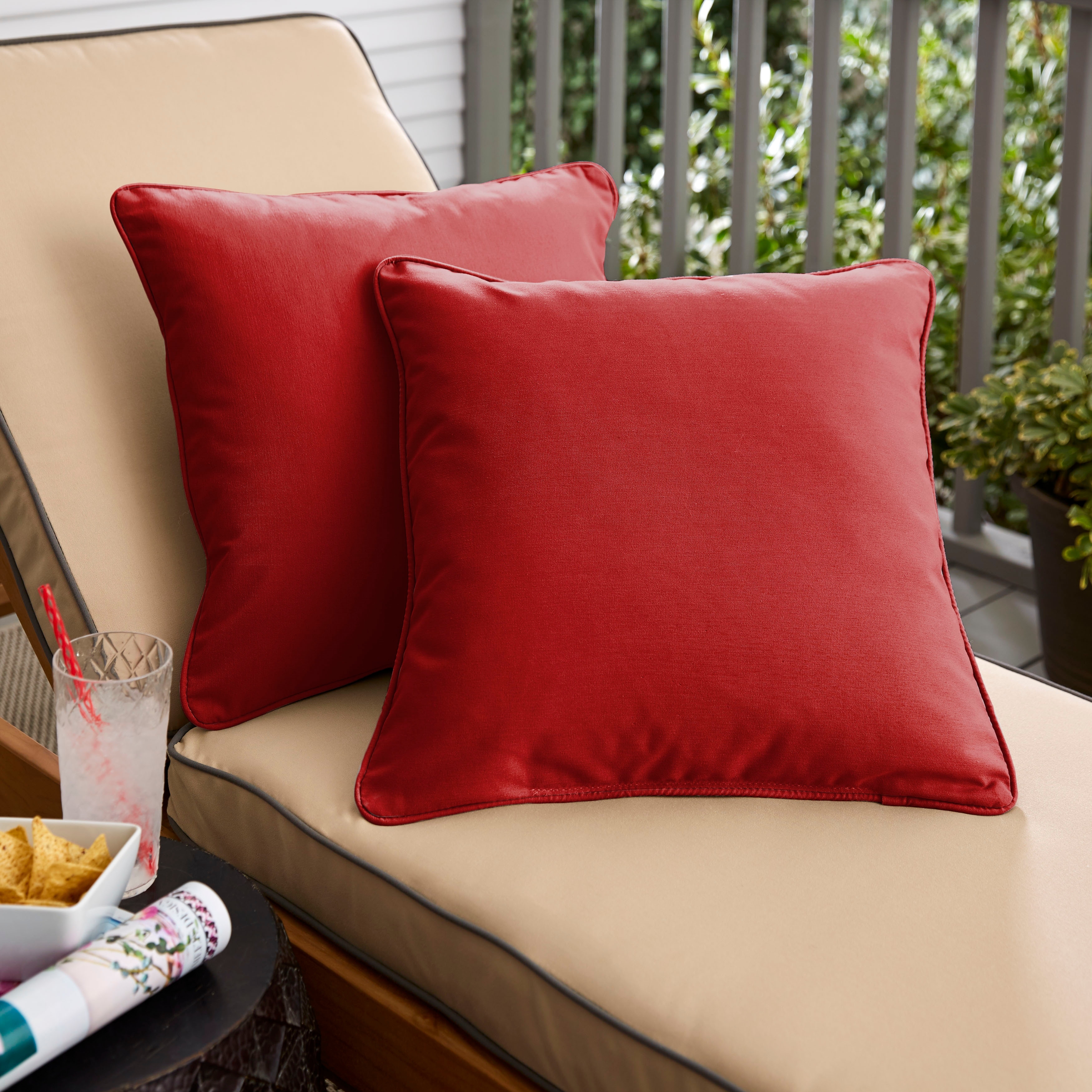 Sorra Home Sunbrella Canvas Jockey Red Corded Indoor/ Outdoor Pillow Set