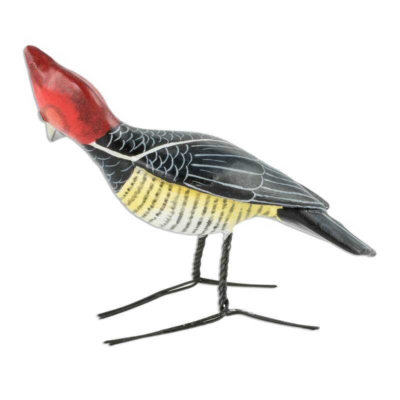 NOVICA Ceramic figurine, 'Helmeted Woodpecker' - 16 cm L x 5 cm W x 12 cm D