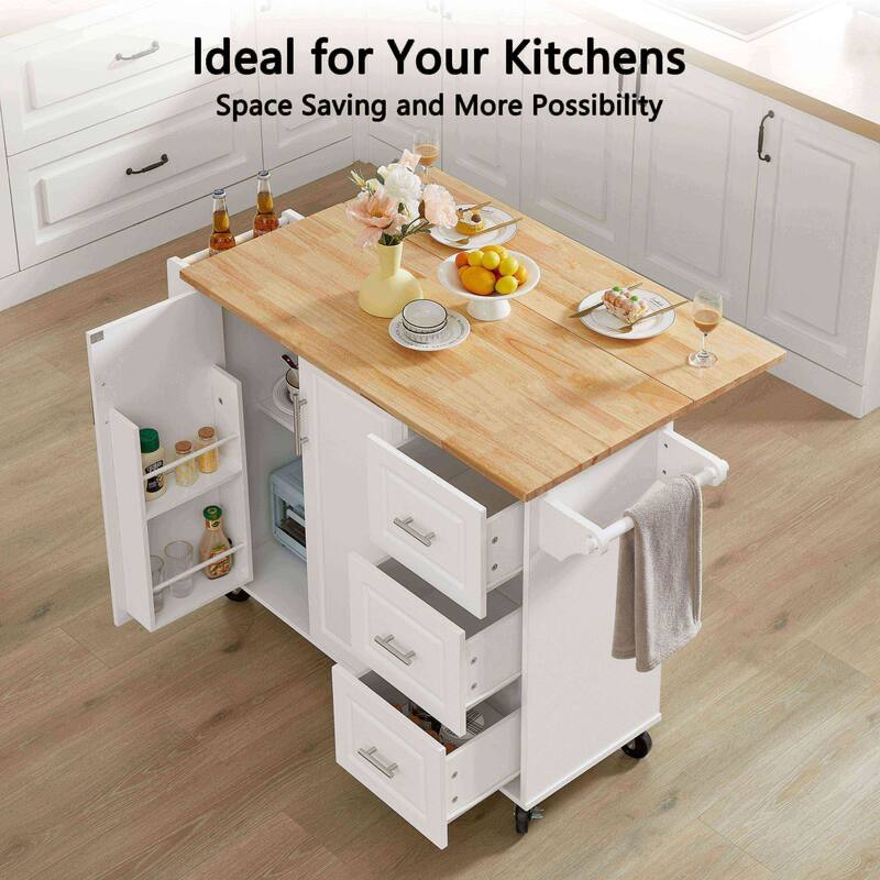 Rolling Kitchen Cart with 3 Drawers, Shelves, and Locking Casters - Multipurpose Bar Cart and Coffee Station