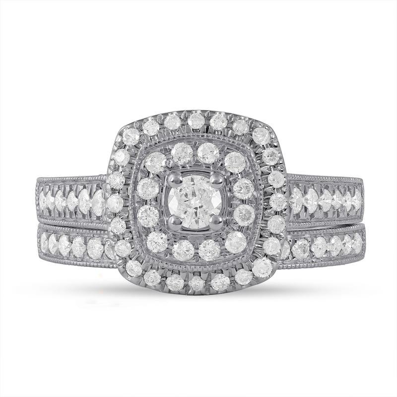 3/4ct TDW Diamond Double Halo Bridal Set in 14K White Gold for Women