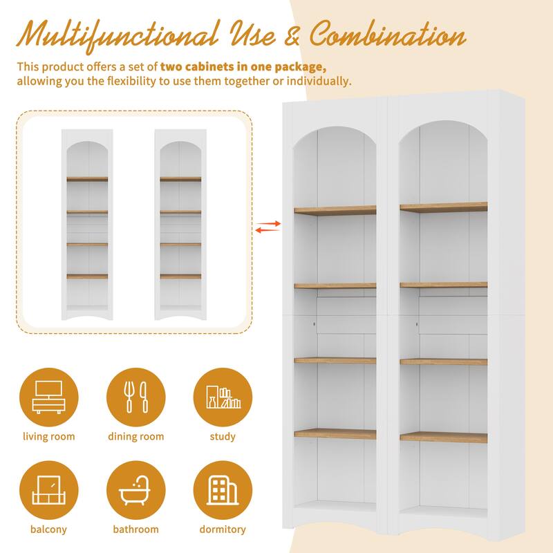 Free Standing 5 Tier Bookshelves Set of 2, Farmhouse Two-Tone Storage Cabinet - 39.3" W × 12.4" D × 72" H