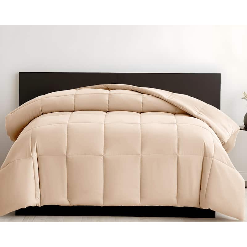 Beige Queen Box Stitch Microfiber Down Alternative Comforter - Beige - Queen