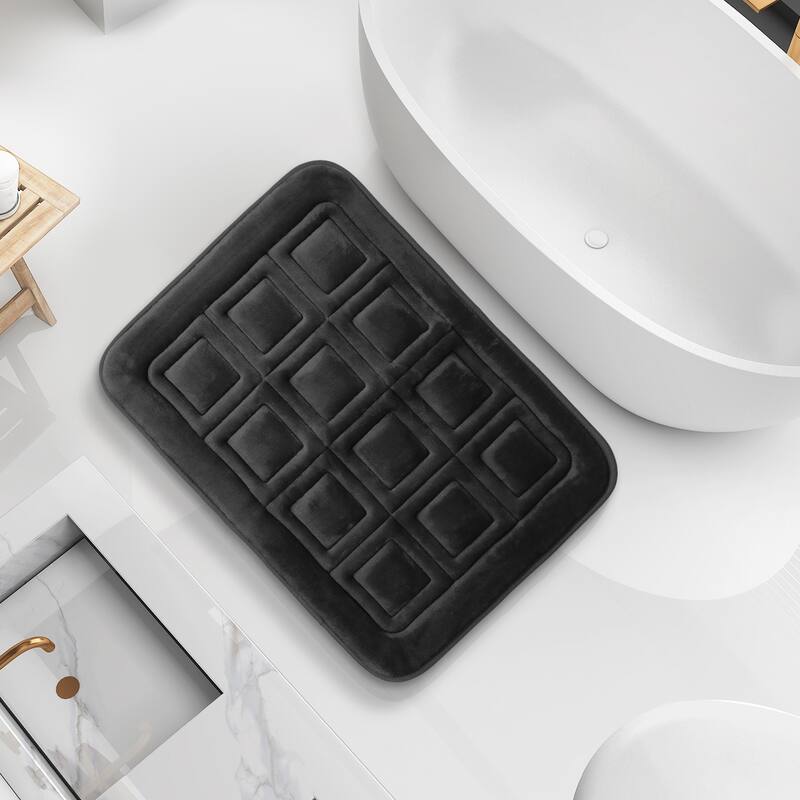 Clara Clark Ultra Soft Non Slip and Absorbent Bath Rug - Waffled Velvet Memory Foam Bath Mat - Small - Black