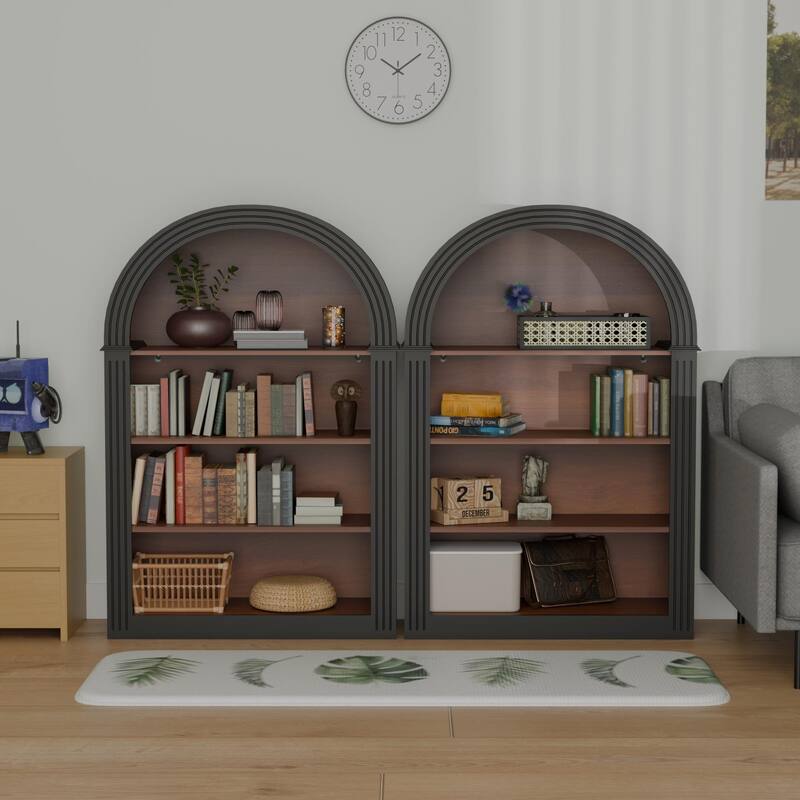 4-Shelf Tall Bookshelf, 45.66" Wood Open Display Floor Arched Bookcase, Large Storage Organizer for Bedroom Living Room