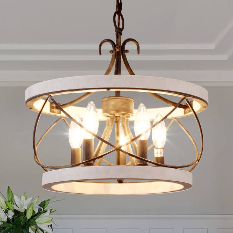 Bella Depot 5-Light Rustic Distressed Wood Cage Chandelier Dimmable Lighting - N/A