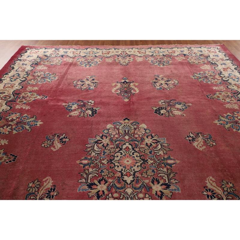 Pink Floral Mahal Persian Large Antique Area Rug Handmade Wool Carpet - 10'4"x 13'6"