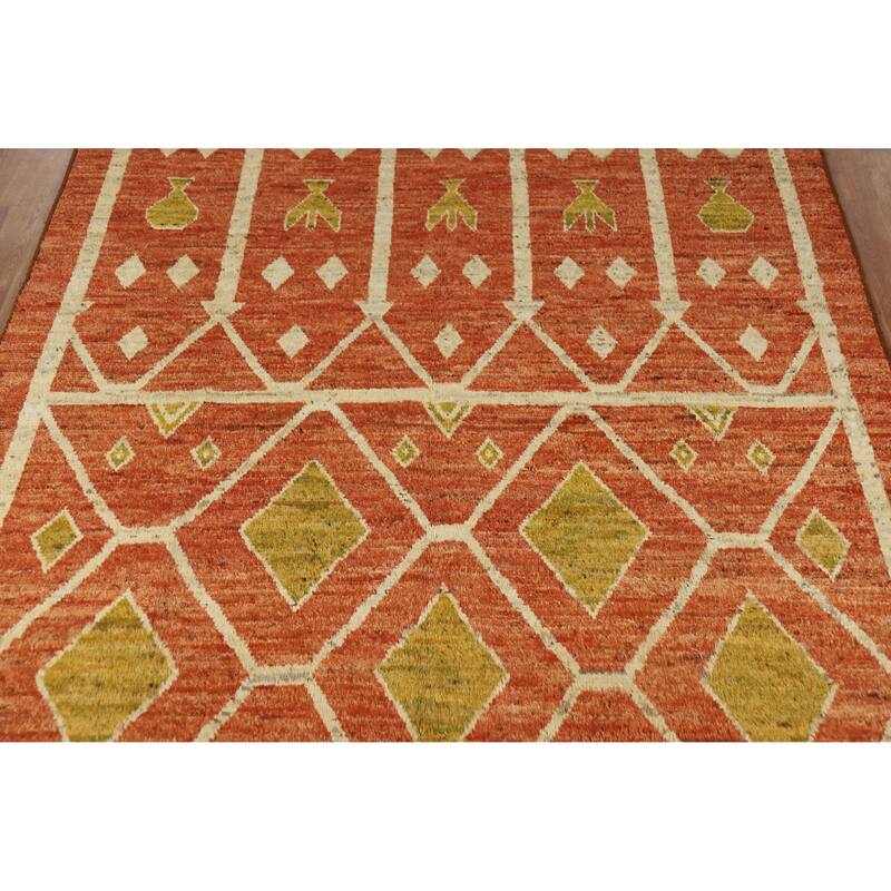 Orange Moroccan Oriental Area Rug Handmade Bedroom Wool Carpet - 6'8" x 9'11"
