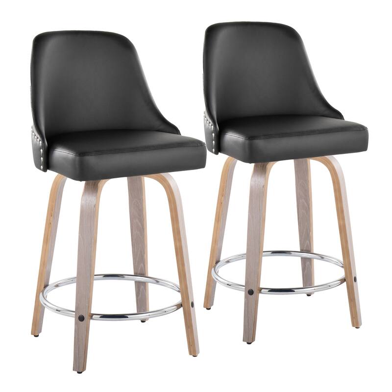 Porch & Den Studded Naldi 26" Fixed-Height Counter Stool with Bent Wood Legs & Round Footrest (Set of 2)