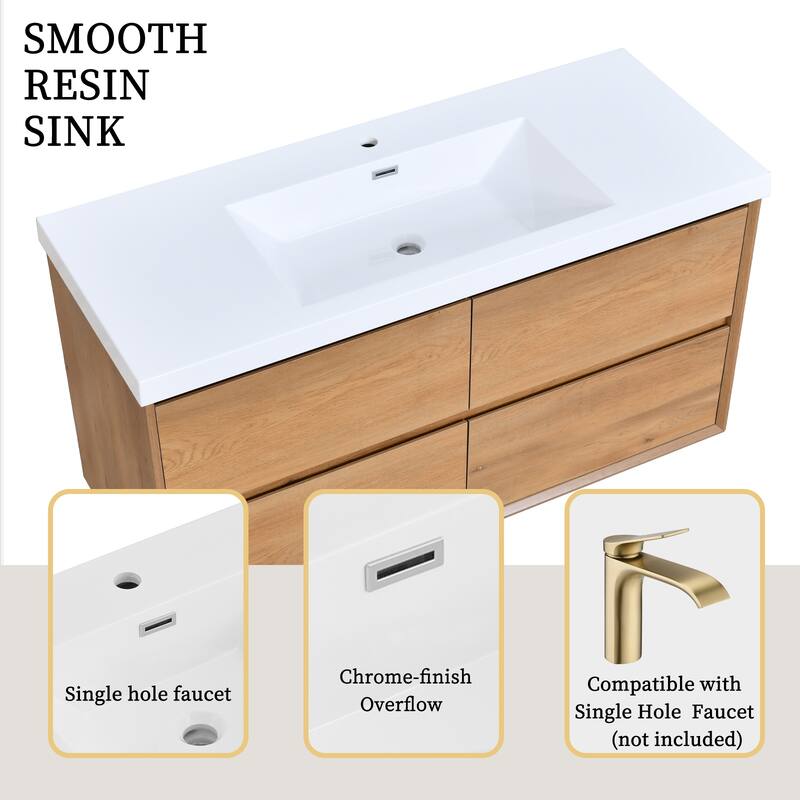 Sylphar 48 in. Toffee Oak Bath Vanity with Undermount Sink, 3 Top Options