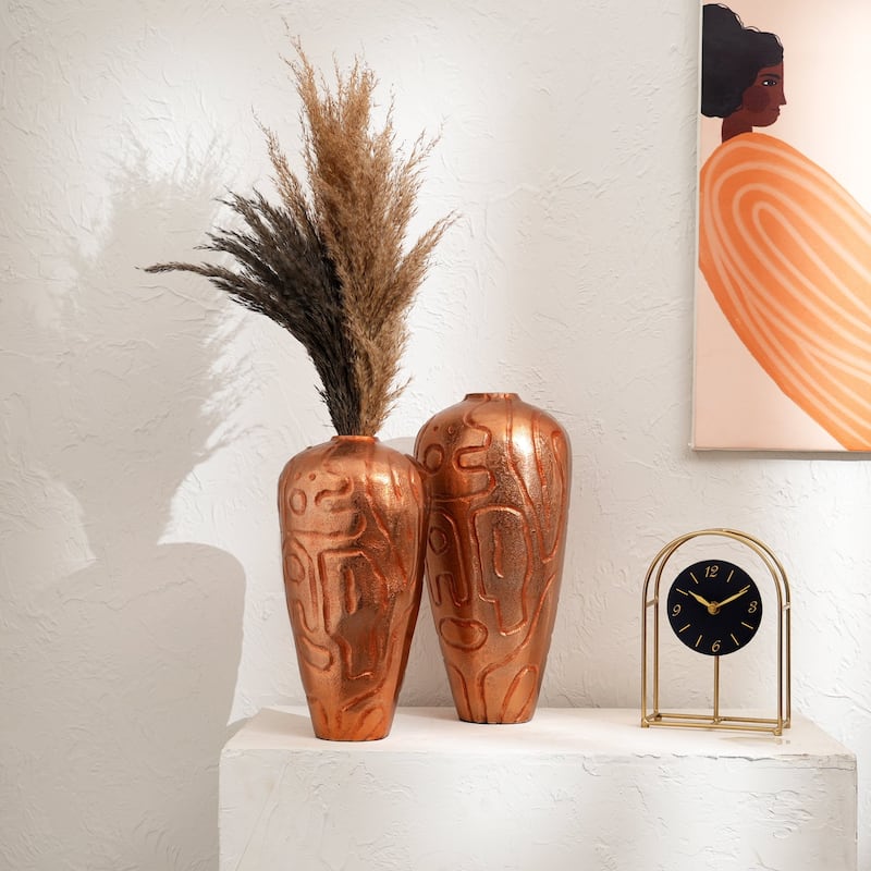 Set of 2 Antique Copper Finish Aluminum Vases - Table Decor