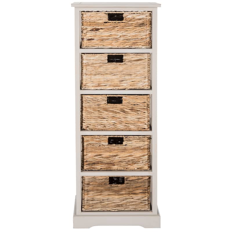 SAFAVIEH Faith Distressed Black 5-Drawer Wicker Basket Storage Tower - 17.3" x 13.4" x 46.1" - 17Wx13Dx46H - Vintage Grey