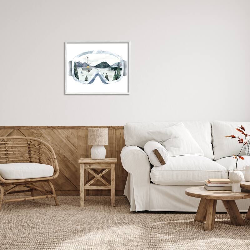 Stupell Ski Mountain Reflection in Sports Goggles Winter Forest Framed Wall Art - Grey