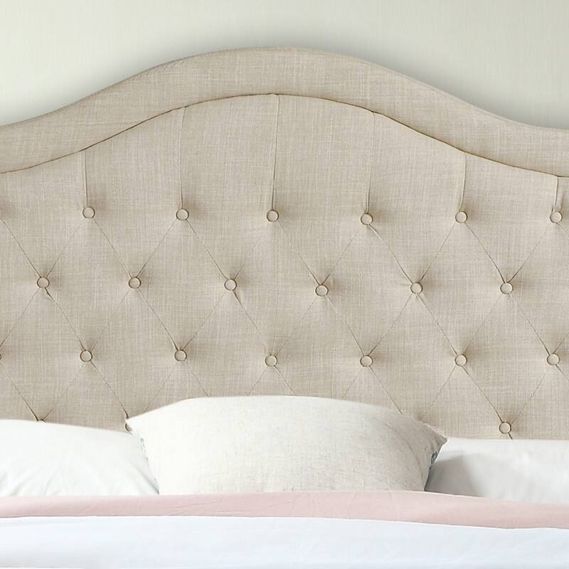 Moser Bay Adella Linen Upholstered Waved Top Tufted Bed Bed Bath