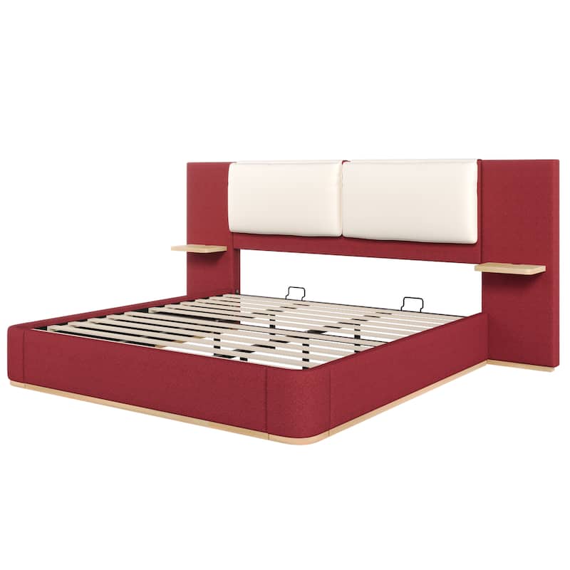 Roomfitters King Size Upholstered Platform Bed Frame, Modern Panel Headboard with Rounded Corners, Solid Wood Slats