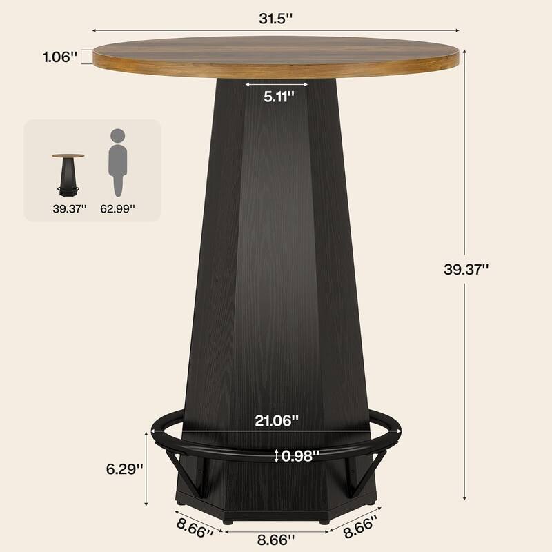 Round Bar Pub Table, 39.4" H Bistro Cocktail Table