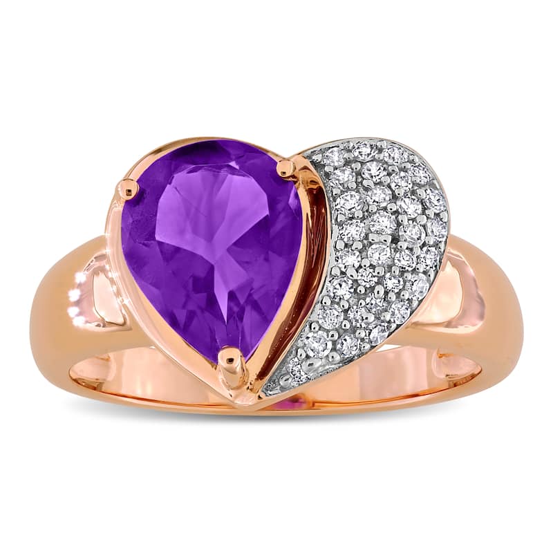 Miadora Gemstone and 1/7ct TDW Diamond Heart Ring in 10k Gold