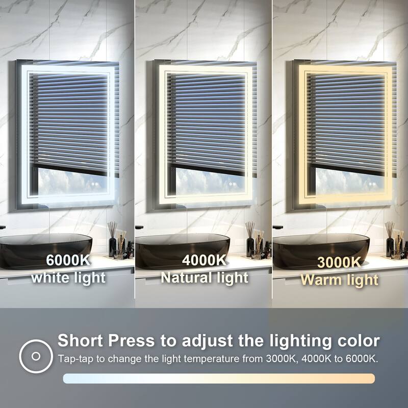 Retangular Wall Mounted LED Bathroom Mirror With Touch Switch Memory Mirror Anti-Fog (Horizontal/Vertical)