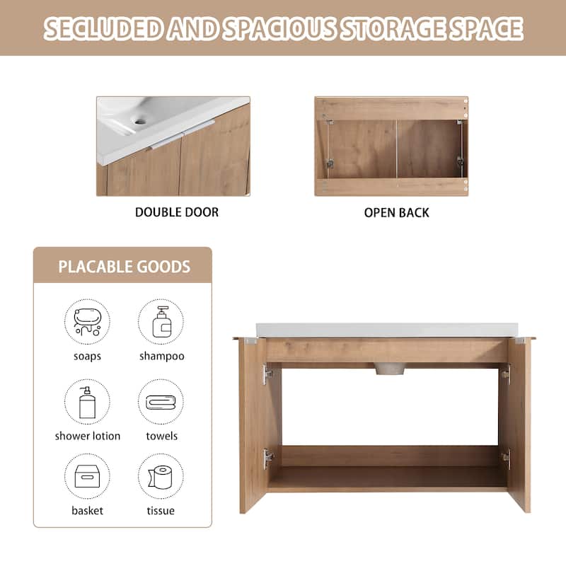 Bathroom Vanity With Sink In 24/30/36 Inch, Floating Bathroom Vanity With Soft Close Door
